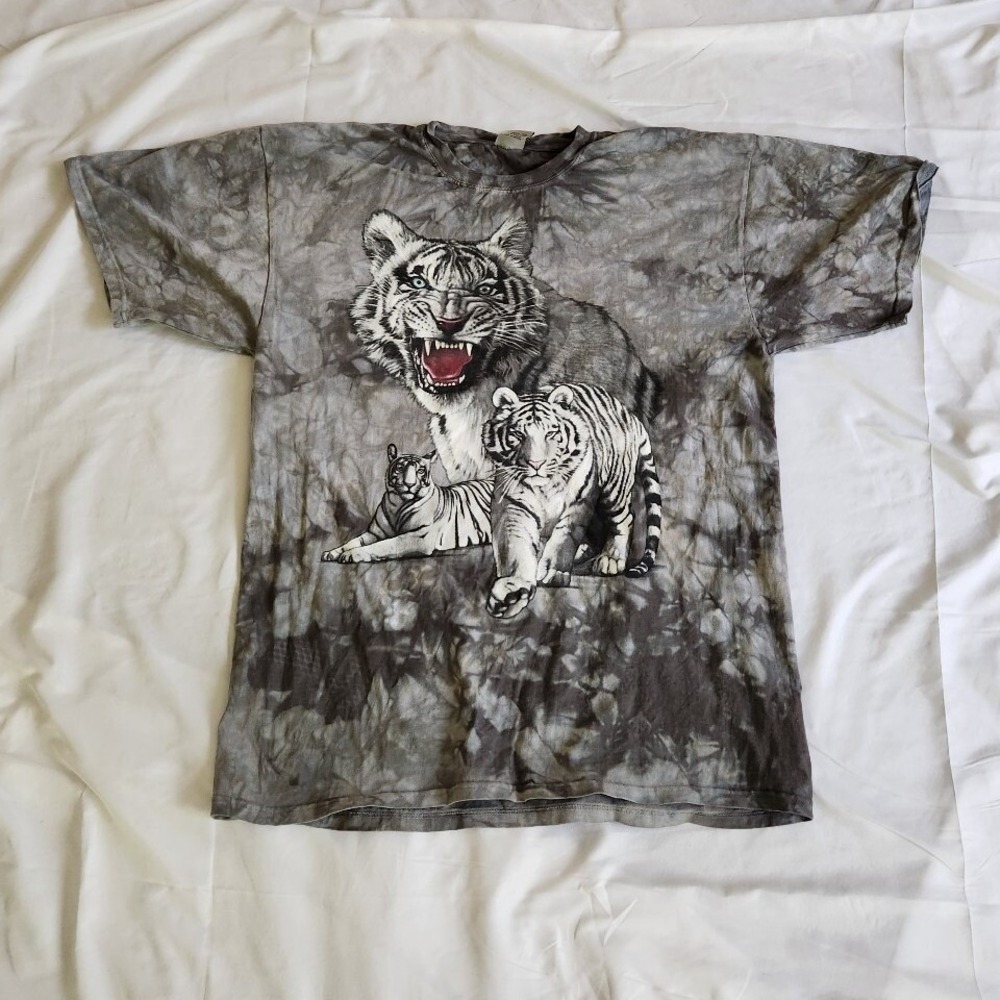 Gray Tie Dye White‎ Tiger Graphic Tee
